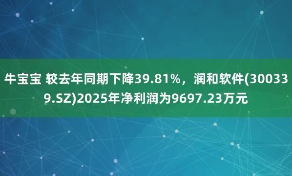 牛宝宝 较去年同期下降39.81%，润和软件(300339.SZ)2025年净利润为9697.23万元